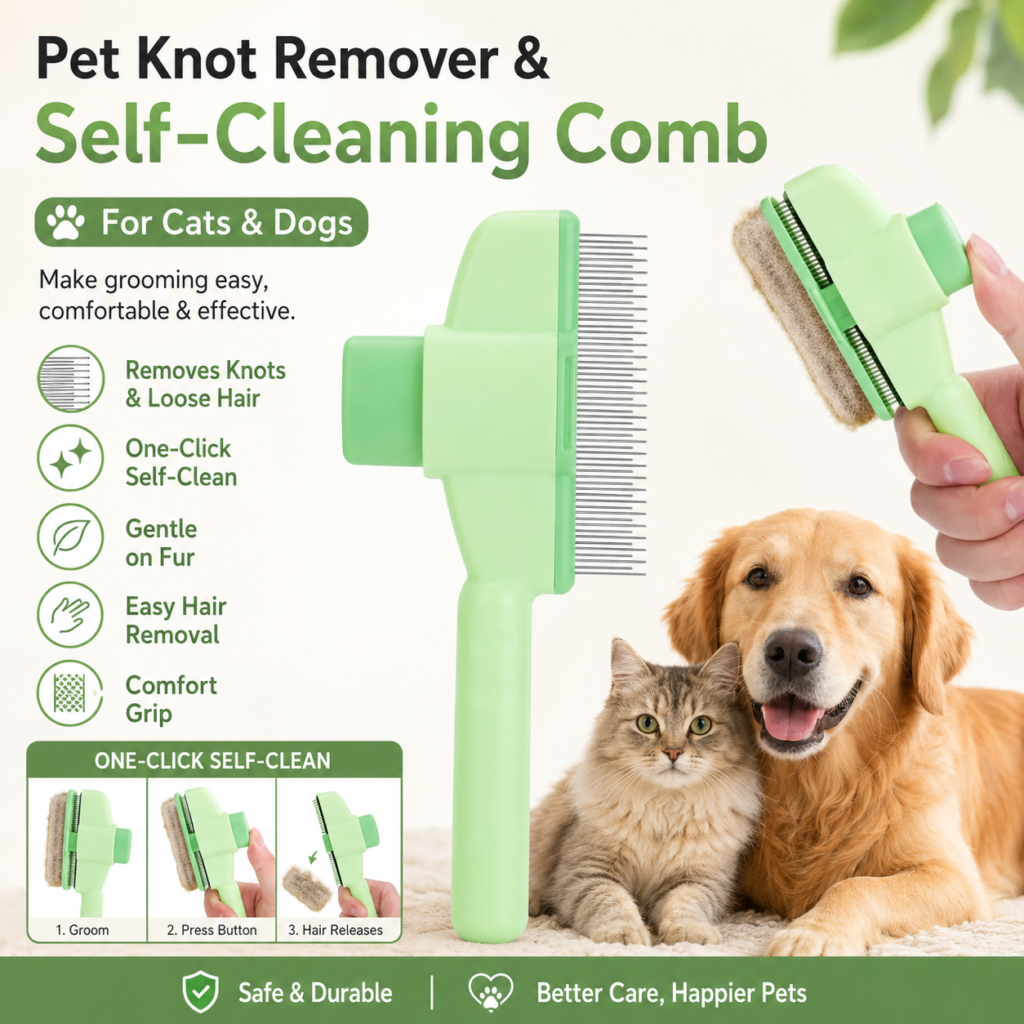 Pet Knot Remover & Self-Cleaning Comb